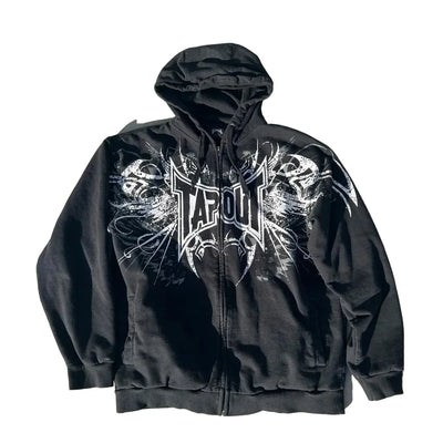Retro Gothic Kapuzenjacke mit Reißverschluss