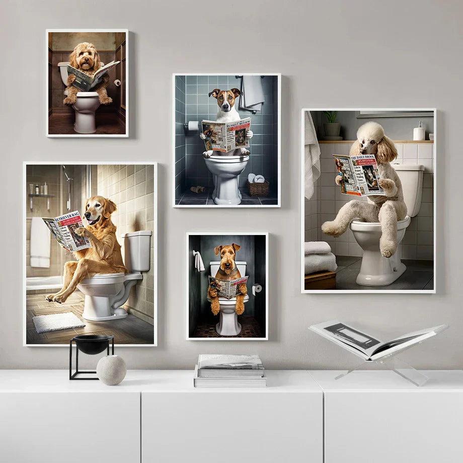 Dog Reading Newspaper Poster