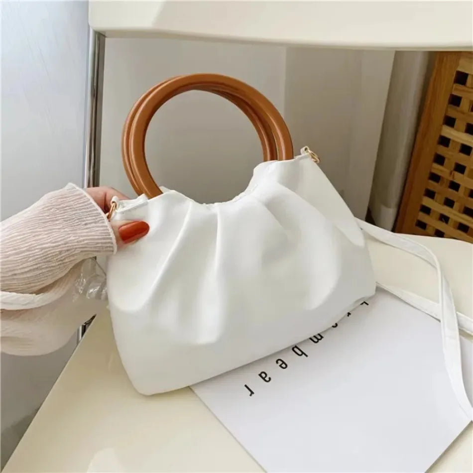 Wooden Loop Ruched Purse Handbags
