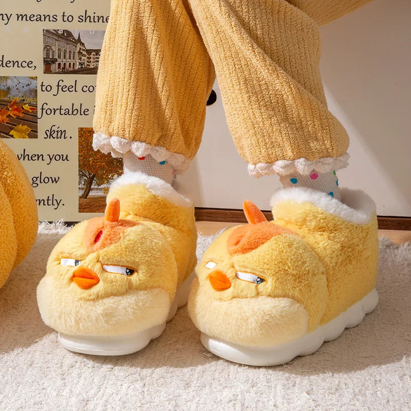 Angry Yellow Chicken Indoor Fluffy Slippers