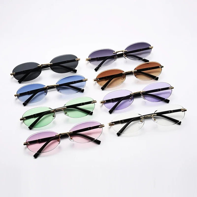 Luxury Oval Frame Metal Sunglasses