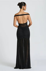 Elegantes gerafftes Maxi-Kleid aus Mesh