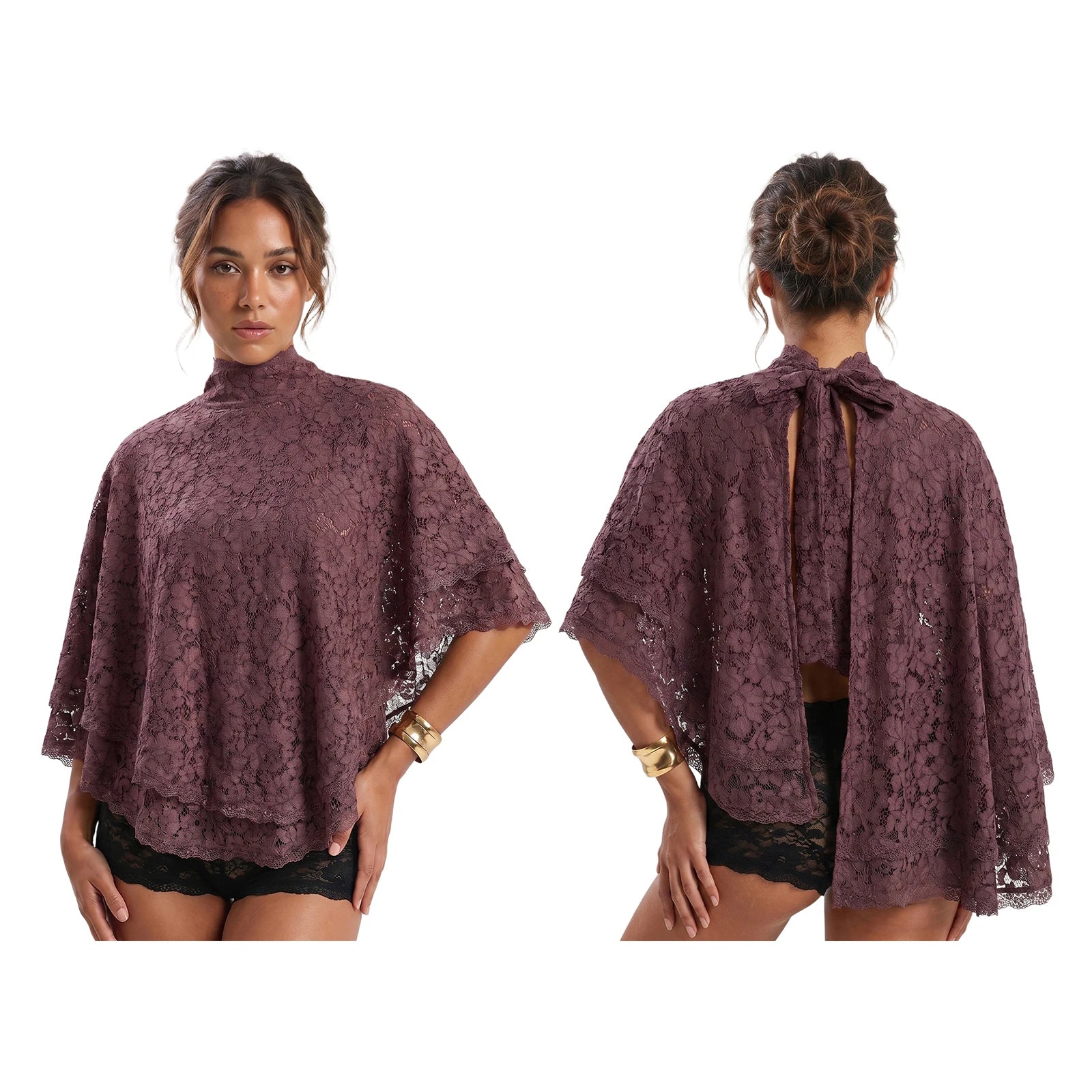 Lace Cape Backless Blouse