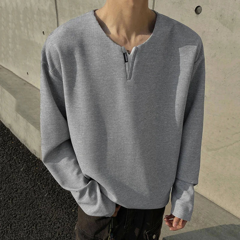 Einfarbiges Langarm-V-Shirt