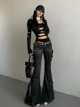 Y2K Black Flare Cargo Jeans