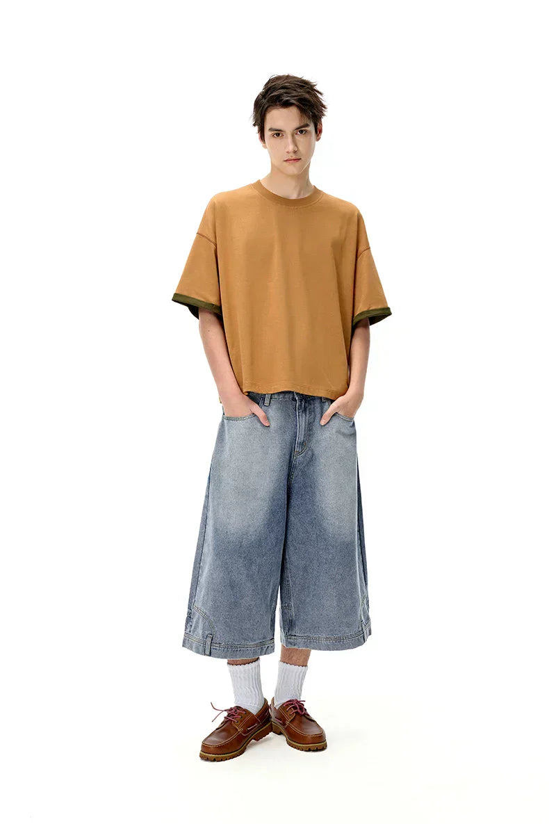 Jeans-Jorts mit geradem, weitem Bein