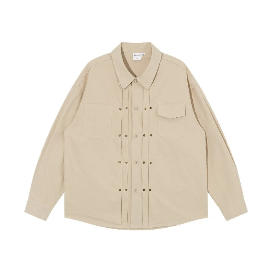 Camisa holgada plisada estilo retro japonés