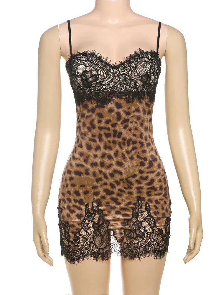 Baddie Leopard Lace Mini Dress