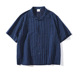 Camisa vintage de rayas con cuello cubano holgado