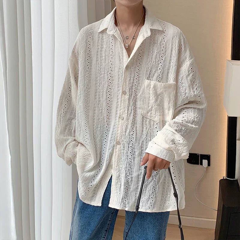 Apricot Mesh Casual Lapel Shirt