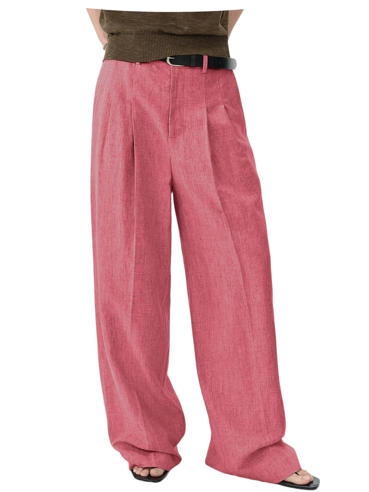 High Waist Pleated Linen Wide Leg Pants
