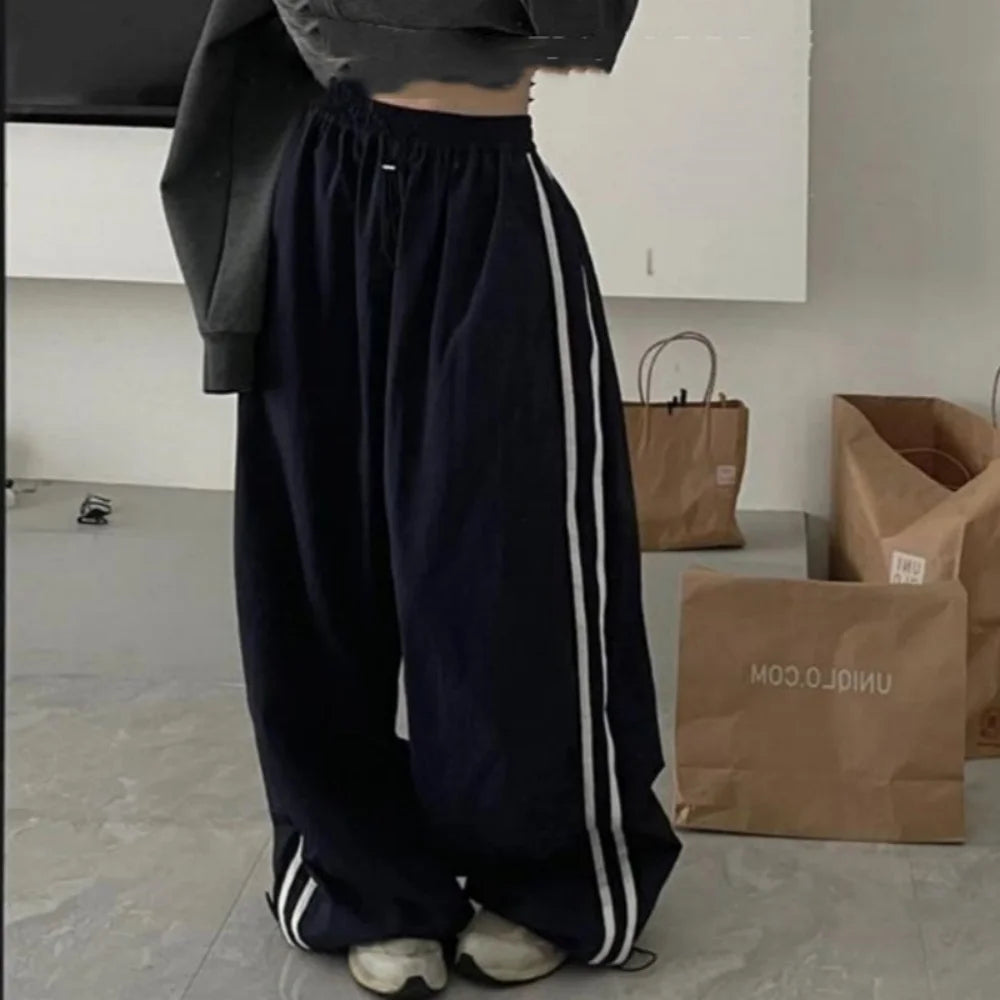 Retro Stripped Baggy Elastic Waist Pants