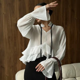 Transparent Ruffle Long Sleeve Coquette Blouses