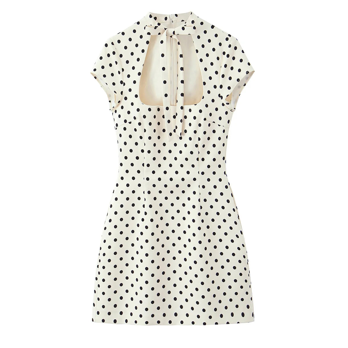 Bow Tie Short Sleeve Polka Dot Dress