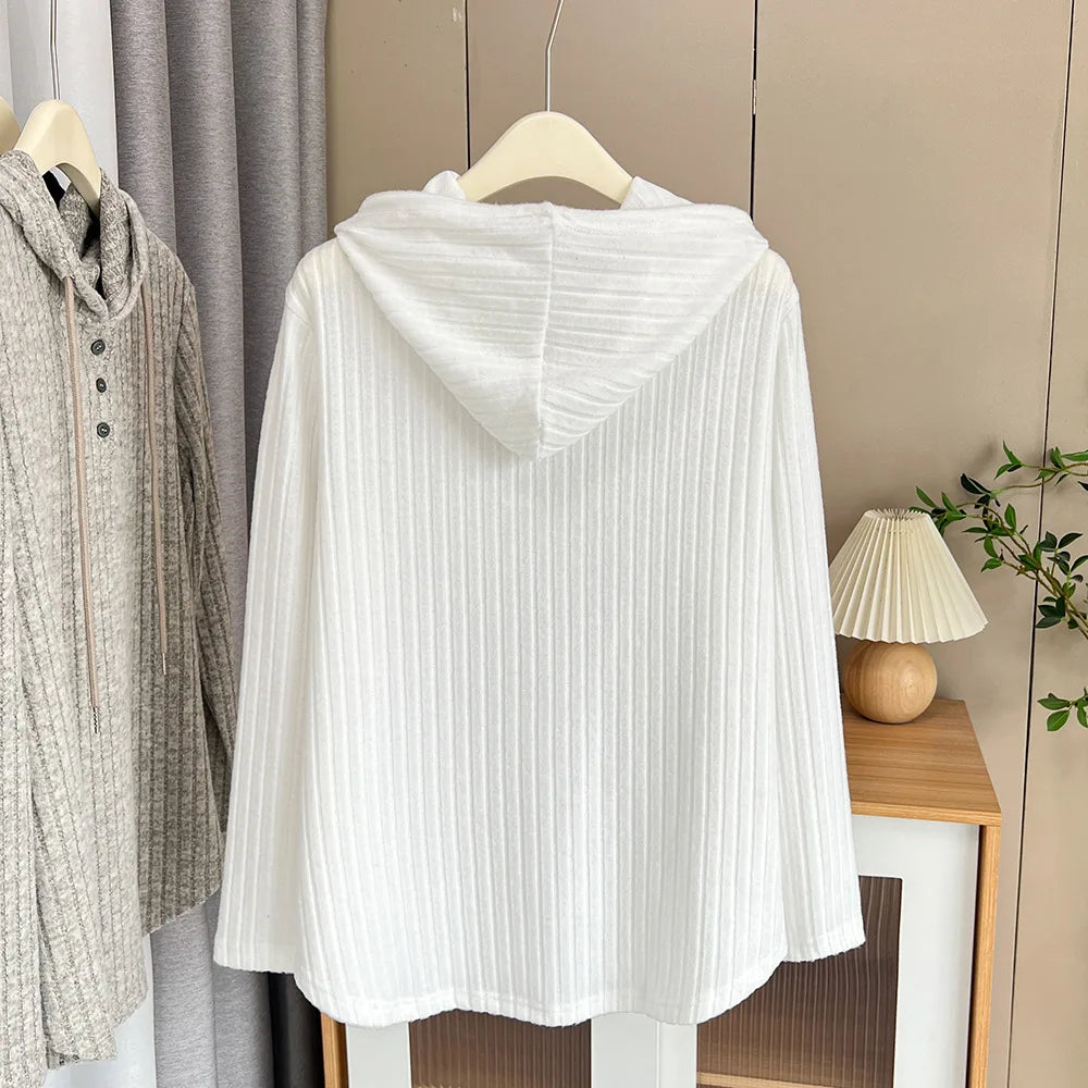 Oversized Solid Color Knitted Hoodie