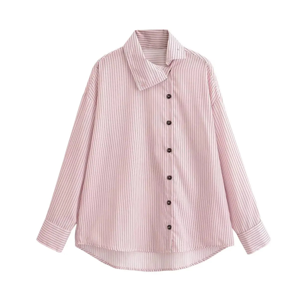 Women Pink Striped High Neck Shirt