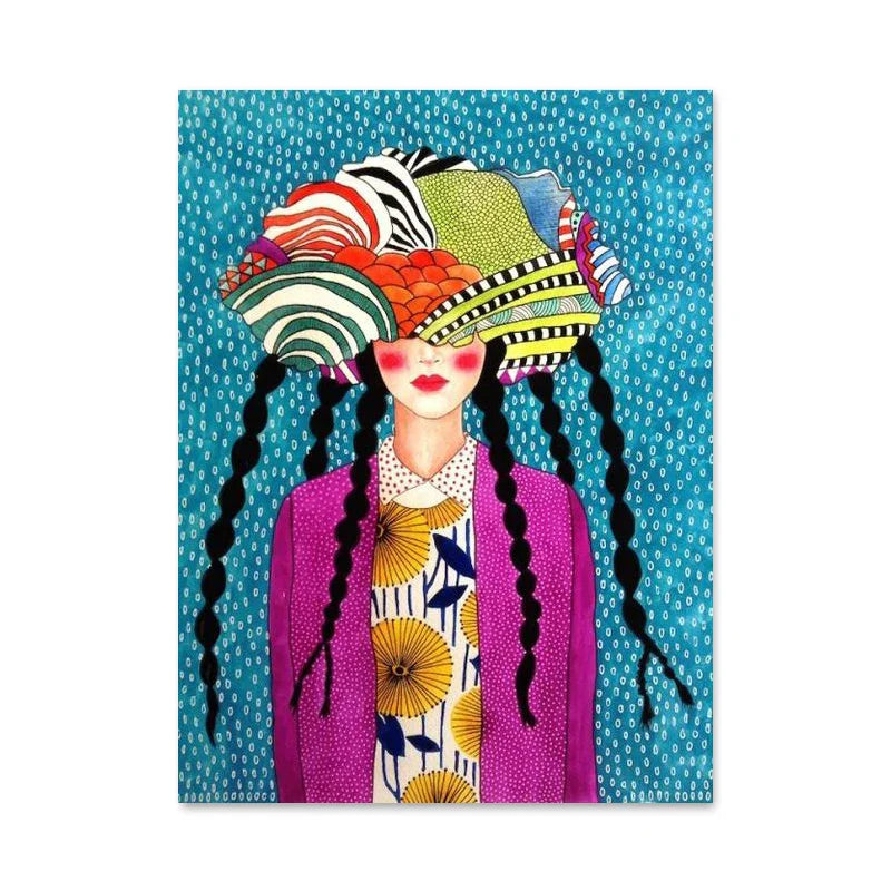 Retro Flowers Girls Hair Paintings Poster