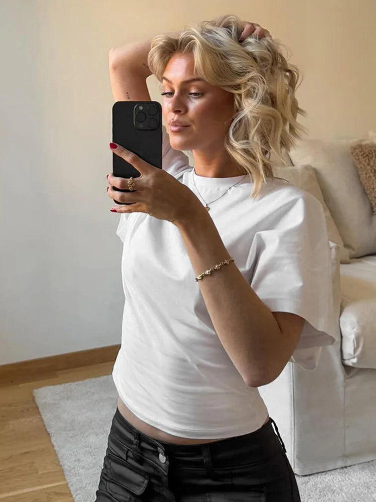 Casual Solid Gray Cropped T-shirt