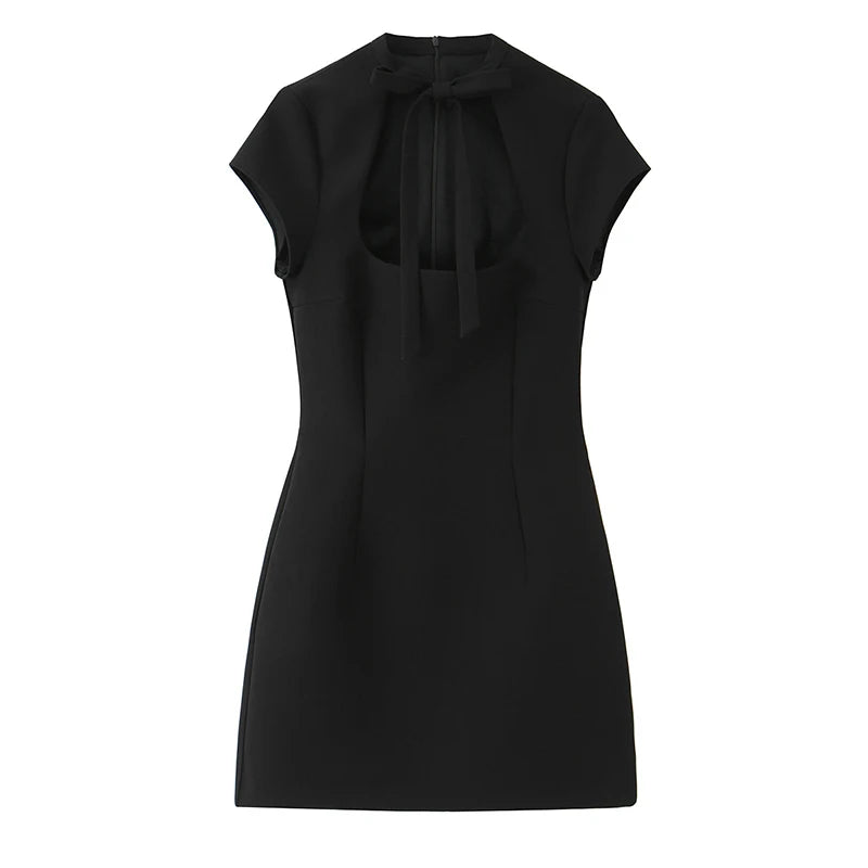 Bow Tie Short Sleeve Polka Dot Dress