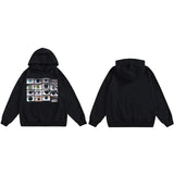 Vintage Eyes Print Black Washed Hoodie