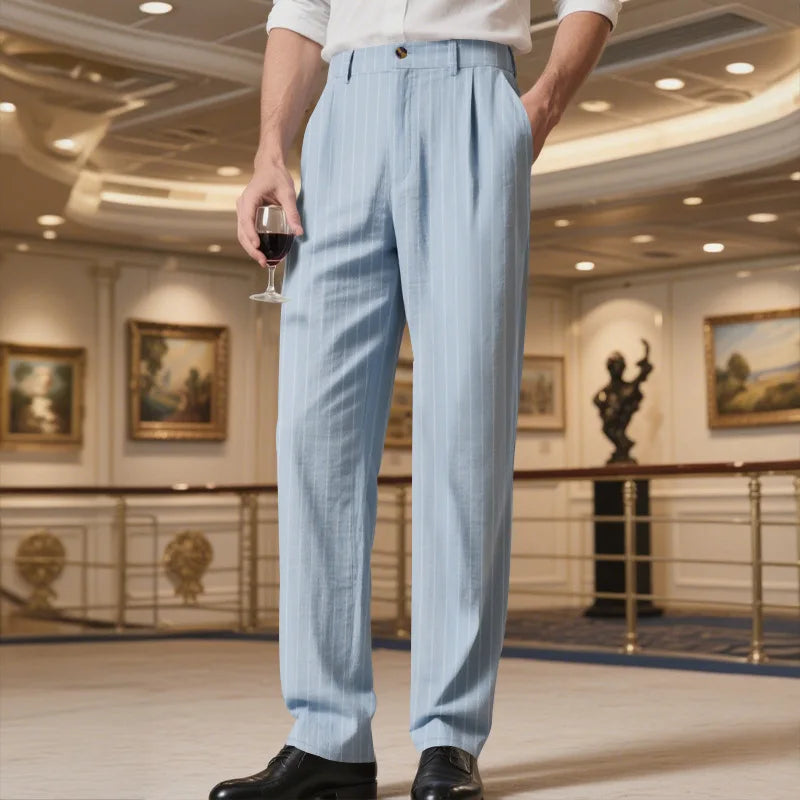 Linen Striped Straight-Leg Old Money Pants
