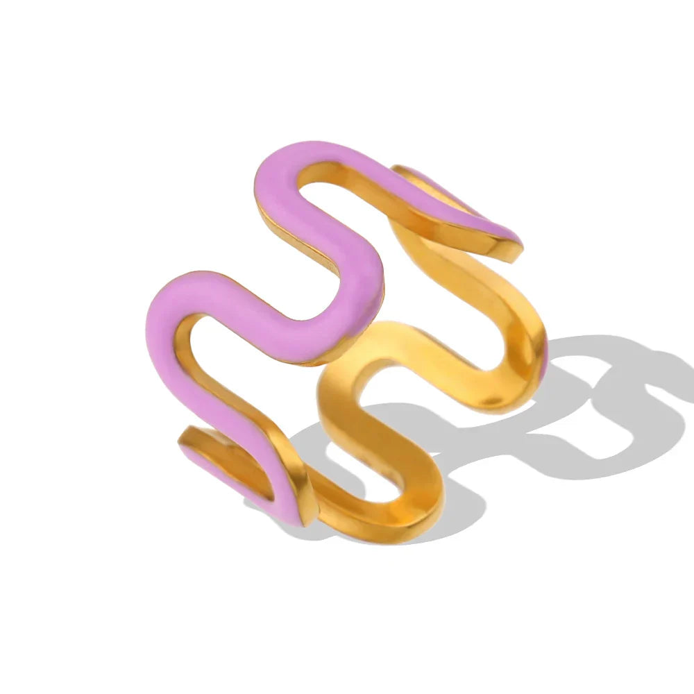 Anillos Ondulados Modernos Esmaltados Y2K