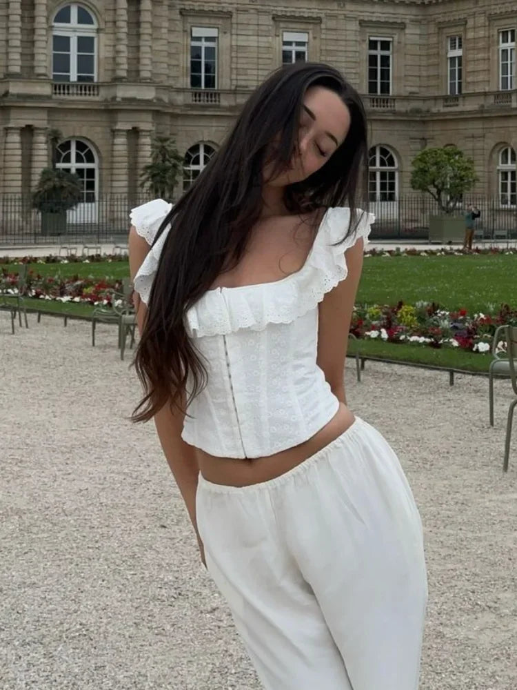 Handmade White Lace Up Corset Cropped Top
