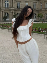 Handmade White Lace Up Corset Cropped Top