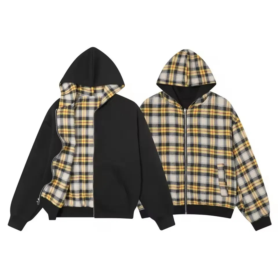 Double Sided Plaid Vintage Zip Hoodie