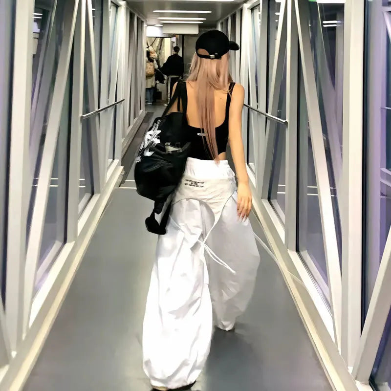 White Embroidered Parachute Pants