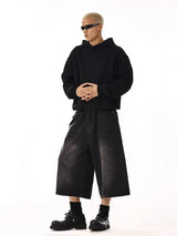Black Plus Size Wide Leg Jorts
