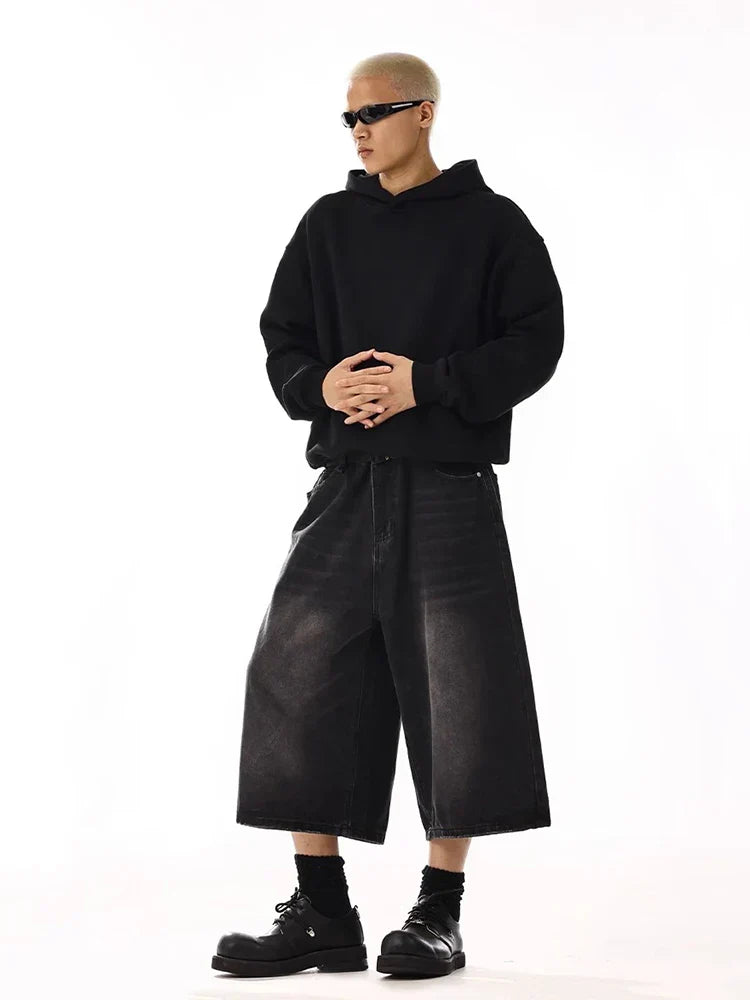 Black Plus Size Wide Leg Jorts