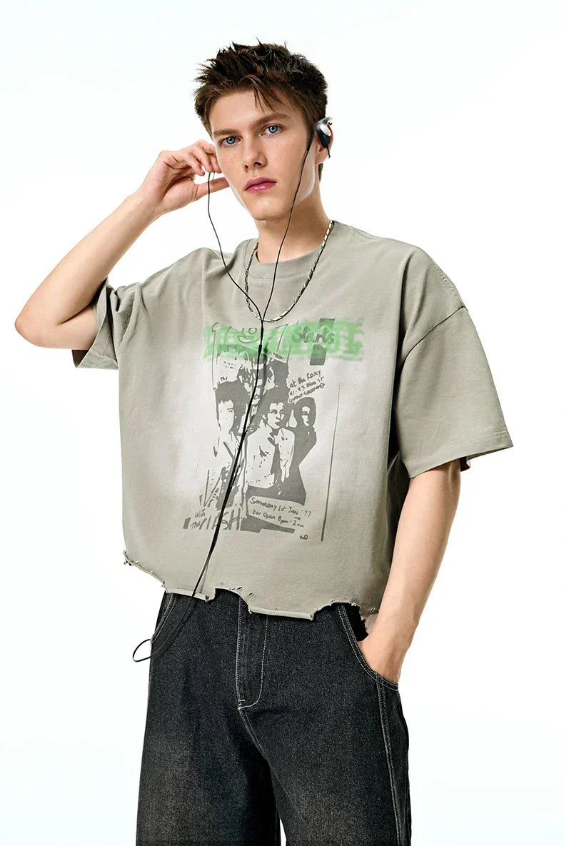 Vintage Distressed Cropped T-Shirt