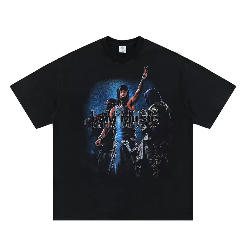 Vintage Washed Black Rock Singer Print T-Shirt