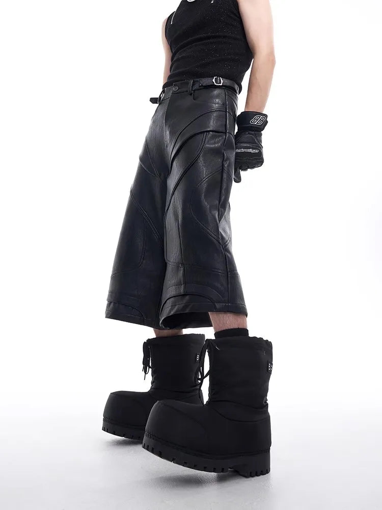 Black PU Grunge Leather Jorts