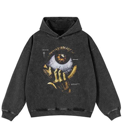 Hip-Hop Evil Eye Black Washed Hoodie