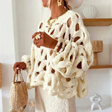 Casual Long Sleeved Hollowed Out Knitted Sweater