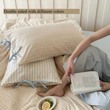 Double Sided Stripes Bow Cotton Pillow Case