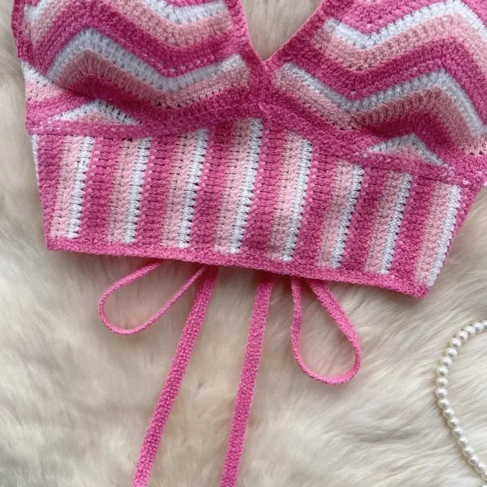 Handmade Knitted Sexy Halter Women Top Crochet