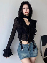 Grunge Black Women's Ruffled Blouse