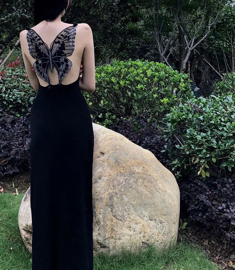 Black Butterfly Gothic Maxi dress