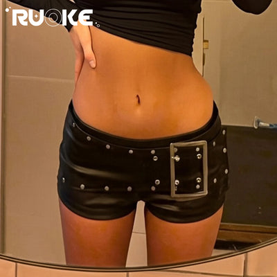 Y2K Faux Leather Studded Belt Shorts