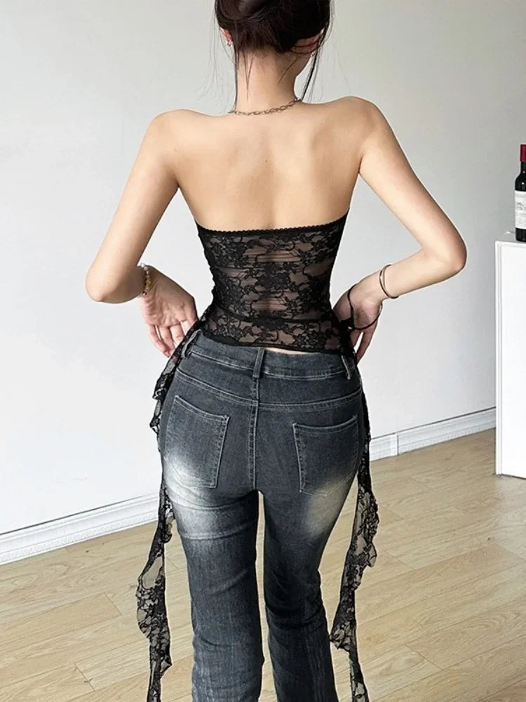 Floral Lace Sexy Corset Strapless Top