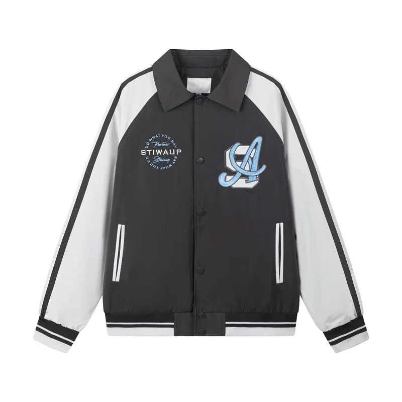 Sports Striped Patchwork Varsity Jacket