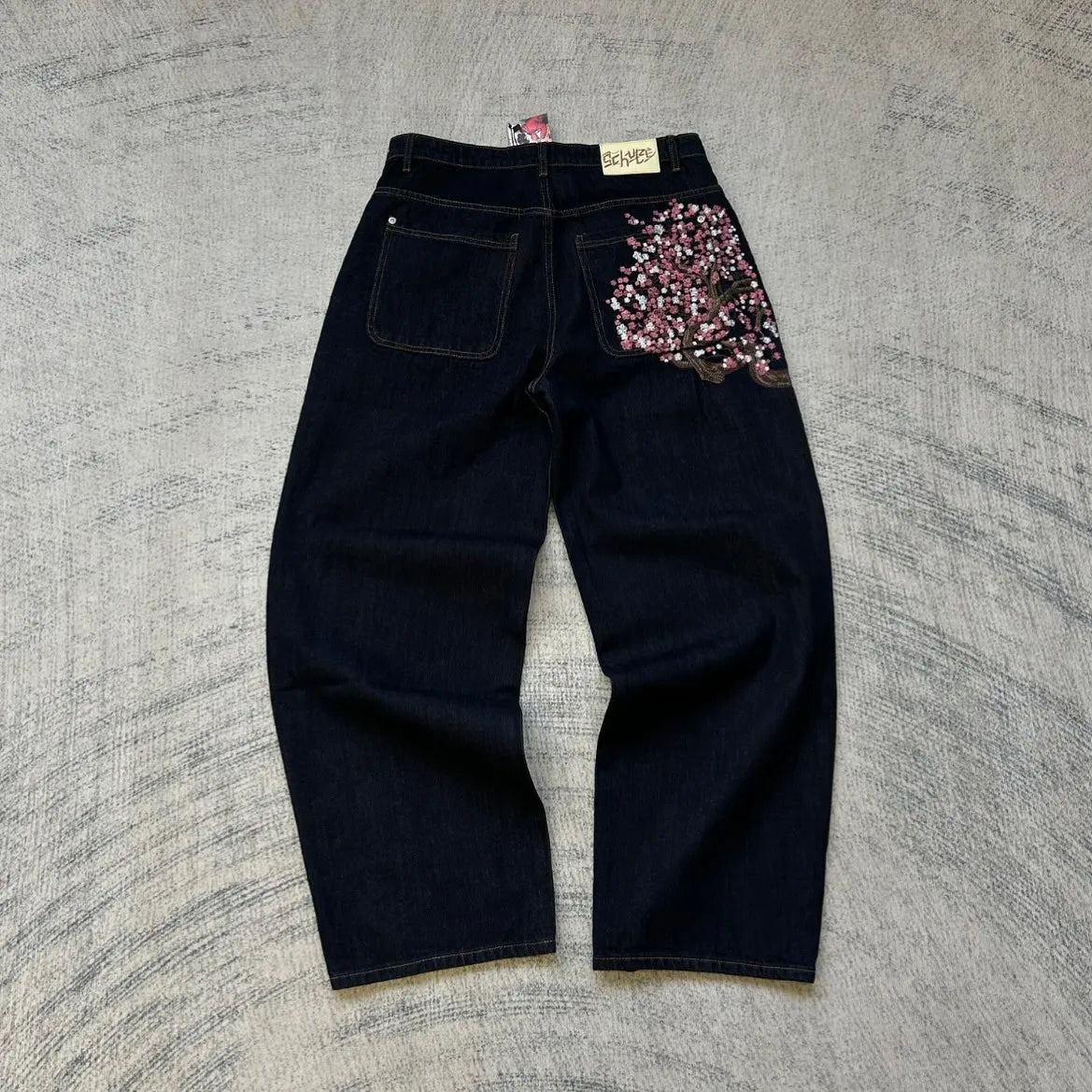 Y2K Low Rise Cherry Blossom Embroidery Jeans