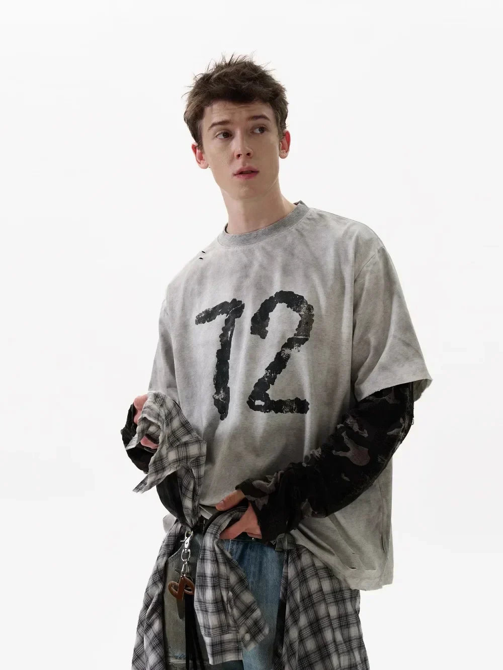 "72" Camouflage Long Sleeve Spliced T-Shirt