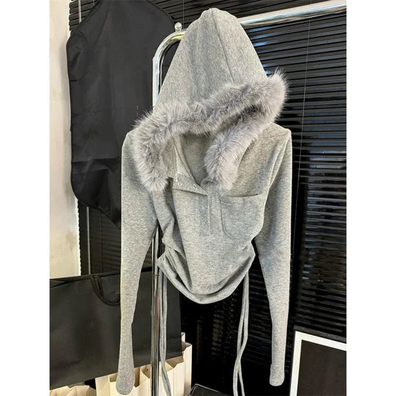 Y2k Faux Fur Patchwork Hoodie