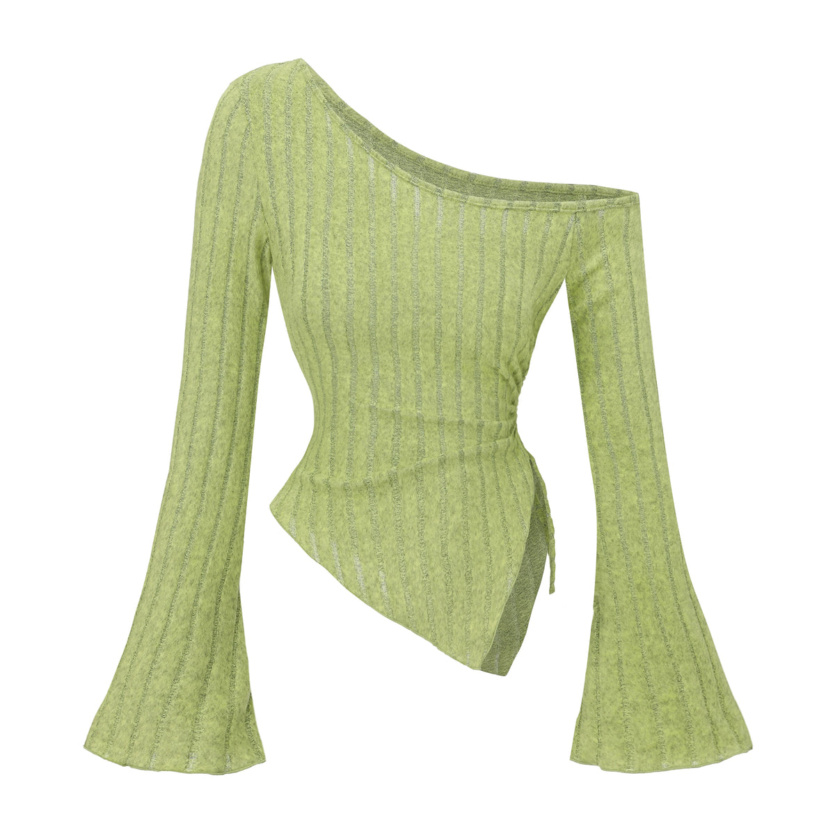 Off-shoulder Long Sleeve Stripped Top