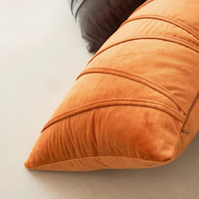 Orange Stripe Velvet Throw Pillow Cover
