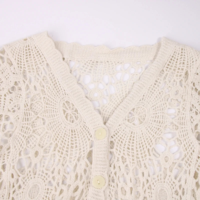 Y2K Handmade Crochet Knitted V-Neck Cardigan